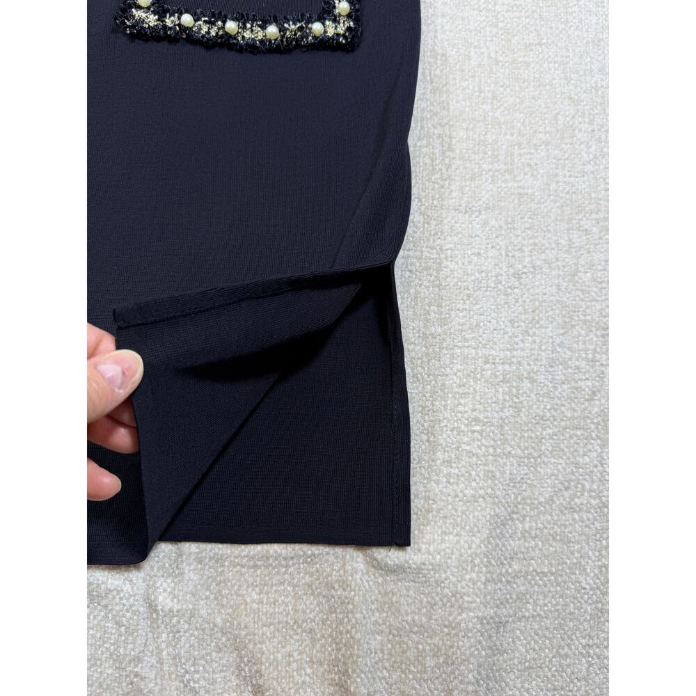 NWT Misook Women's Small Black Pearl Trim Dress 3/4 Sleeve Knit Career Elegant - Picture 11 of 11